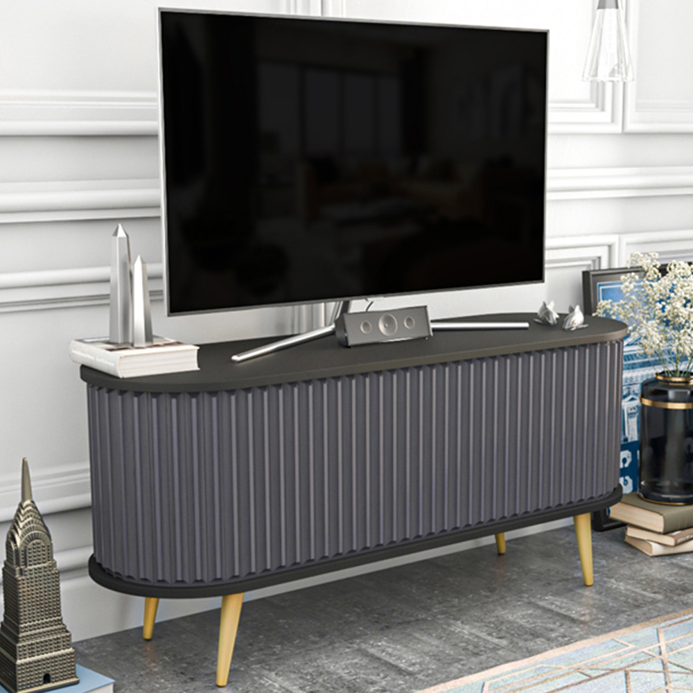 Decorotika Stor 2 Door Black and Anthracite Wide Mid-Century Moder TV Unit Image 1