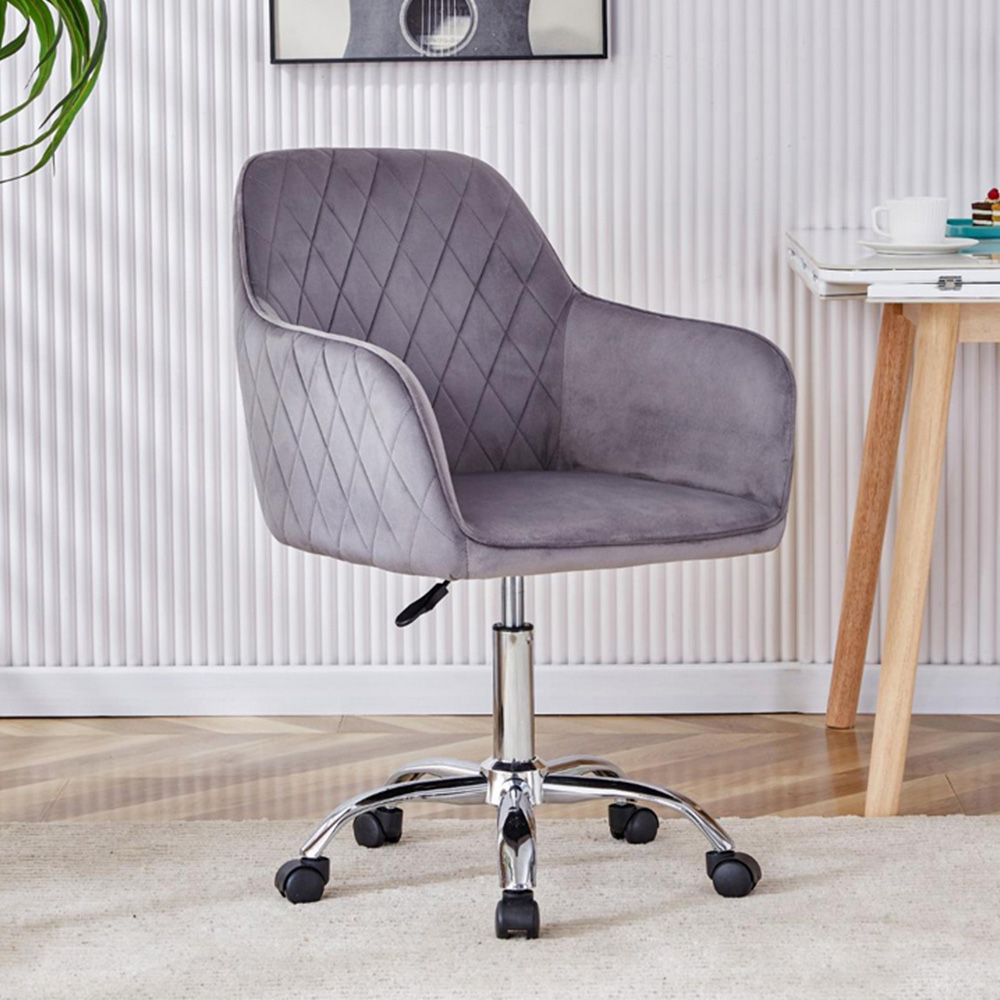 Portland Grey Velvet Swivel Office Chair with Wheels Image 5