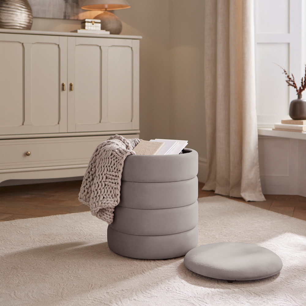 GFW Klara Grey Soft Velvet Storage Stool Image 6