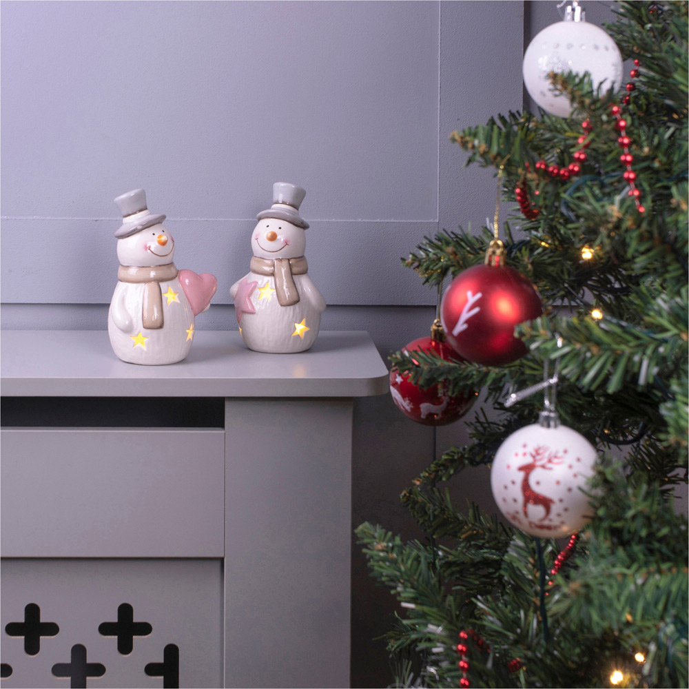 St Helens White Ceramic Light Up Snowmen Decoration 2 Pieces Image 2