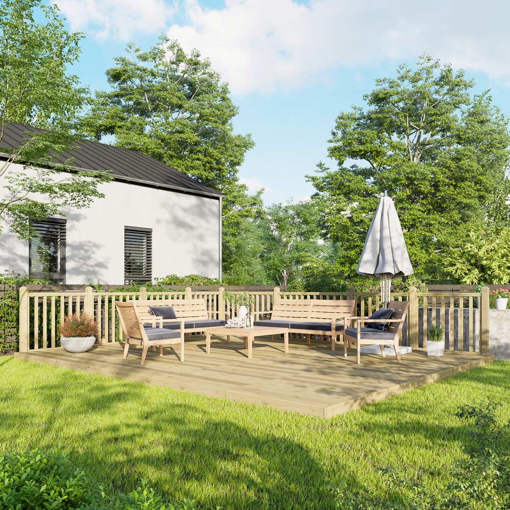 Power 16 x 20ft Timber Decking Kit With Handrails On 2 Sides Image 2