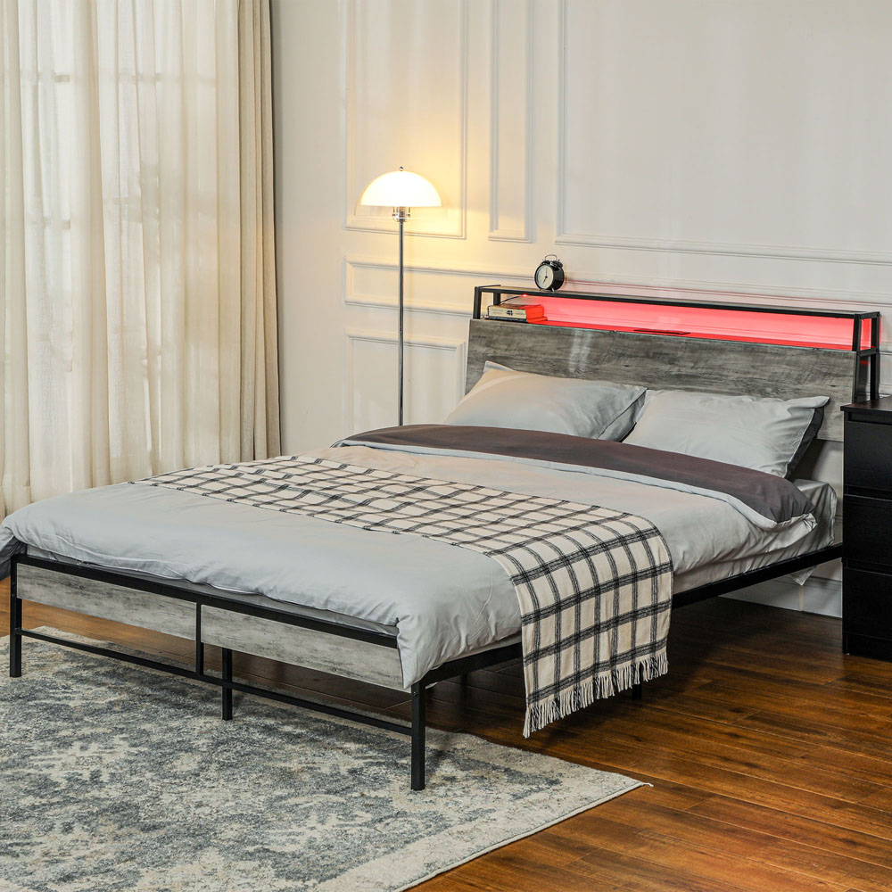 Portland Double Cement Grey Bed Frame with Charging Station and Lights Image 2