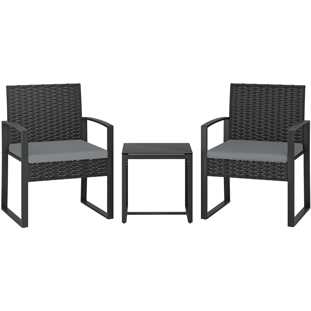 Outsunny 2 Seater Light Grey PE Rattan Bistro Set with Cushion Image 2