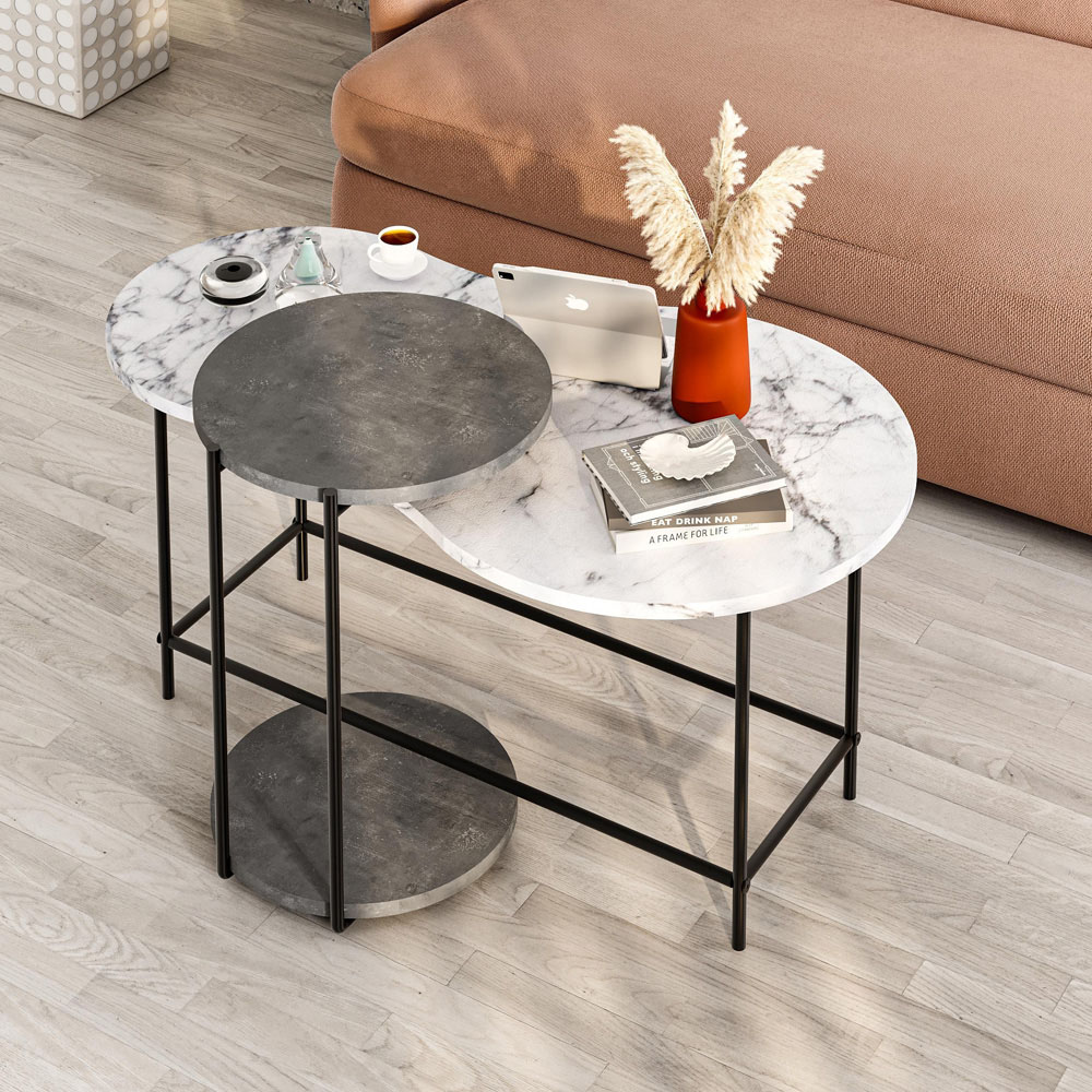 Decortie Cuddle White Marble Effect Nest of Tables Set of 2 Image 5