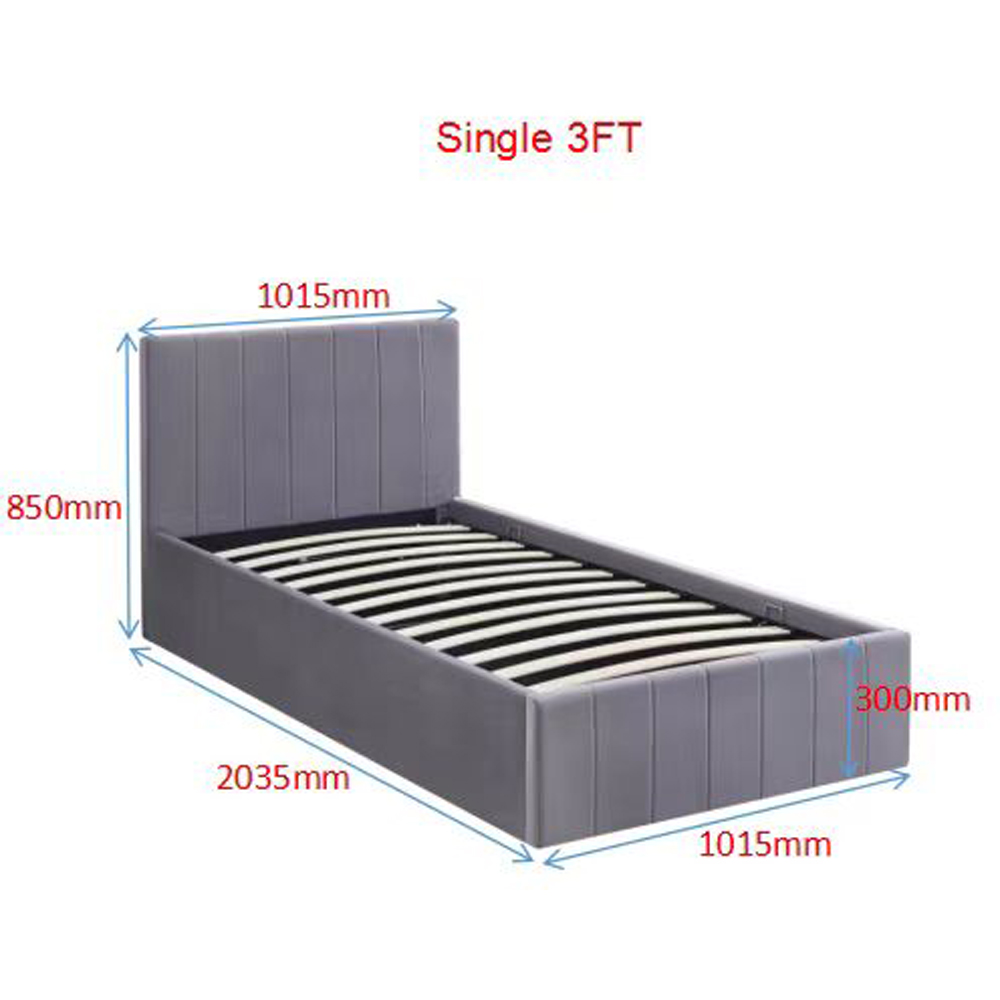 Portland Single Grey Line Pattern Velvet Ottoman Bed Image 6
