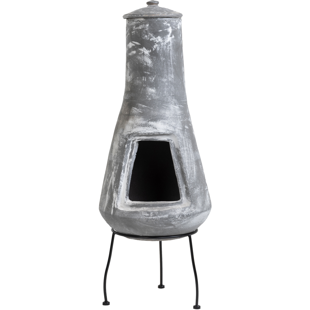 Snug Barcelona Grey Slender Design Medium Clay Chiminea with Lid and Iron Stand Image 3