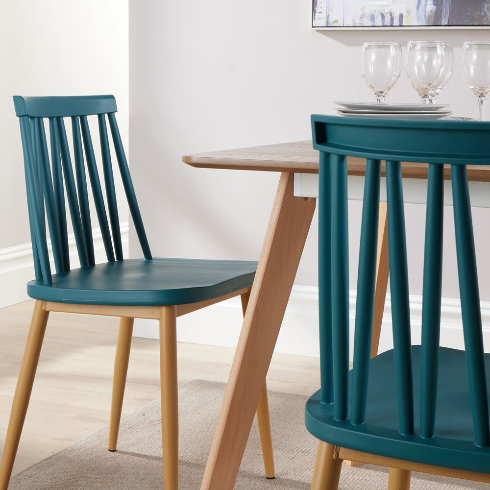 Home Source 4 Seater Veneer Top Geometric Pattern Dining Set Teal Image 3