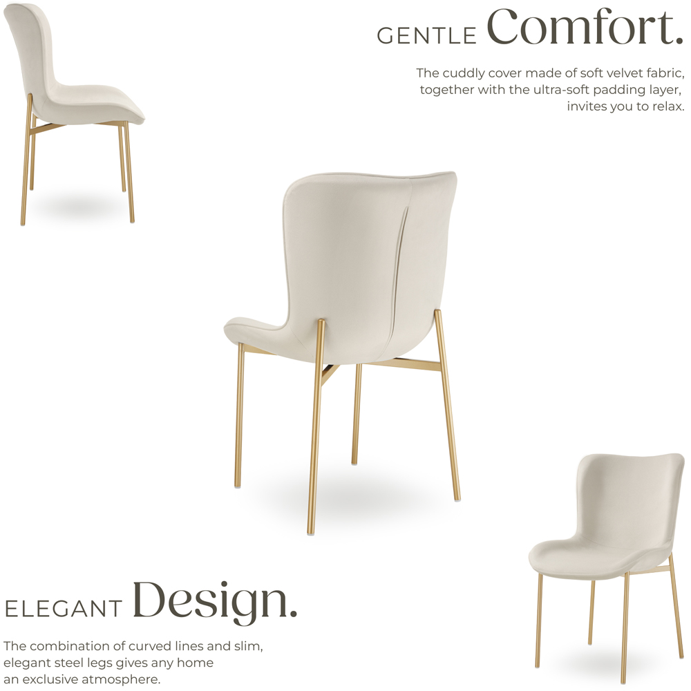 tectake Tessa Set of 4 Beige and Gold Velvet Padded Dining Chair Image 5