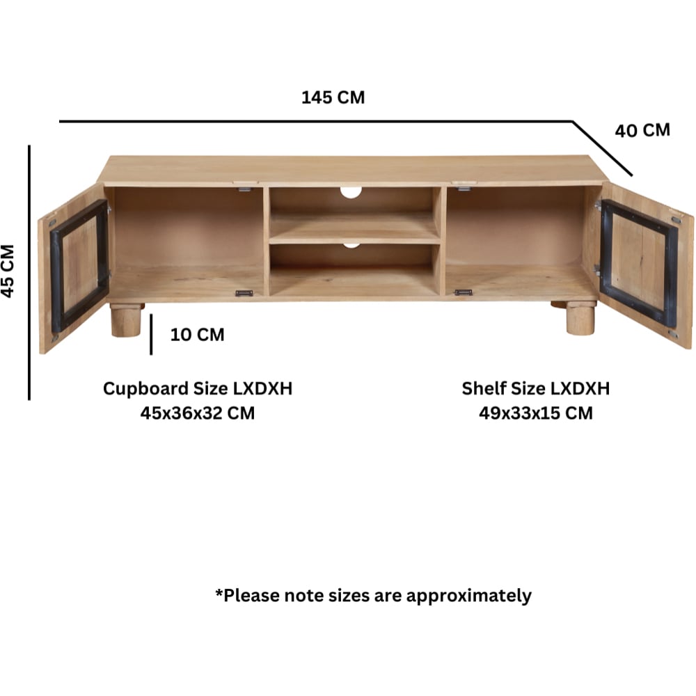 IH Design Ajmer 2 Door 2 Shelf Solid Wood TV Unit Image 6