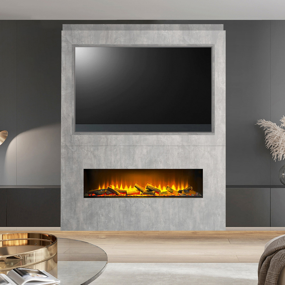 Acantha Nexus Pre-Built Concrete Effect Fully Inset Media Wall with TV Recess Image 2