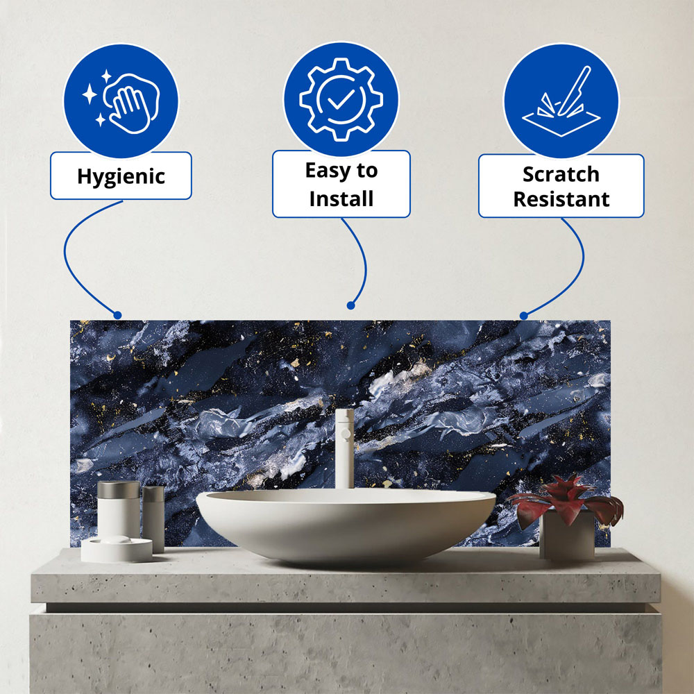 Warren Reed Designer Deep Ocean Blue Quartz Effect Bathroom Splashback 25 x 60cm Image 3
