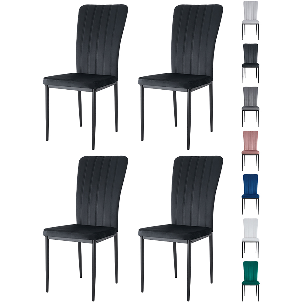 Elle Set of 4 Black Velvet Effect Plush Padded Upholstered Dining Chair Image 8