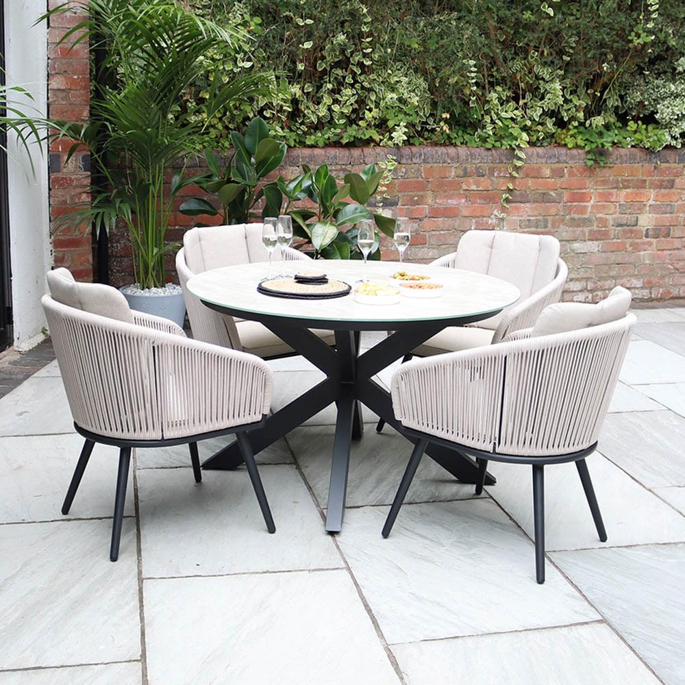 Royalcraft Bali 4 Seater Round Ceramic Rope Dining Set Image 8