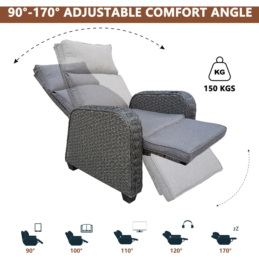 Furniture One Grey Rattan Patio Recliner with Soft Cushion Image 5
