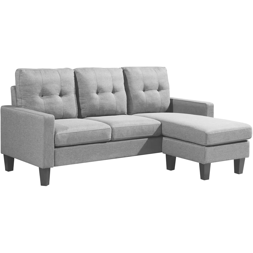 Portland 3 Seater Light Grey Fabric L Shape Reversible Corner Sofa with Ottoman Image 4