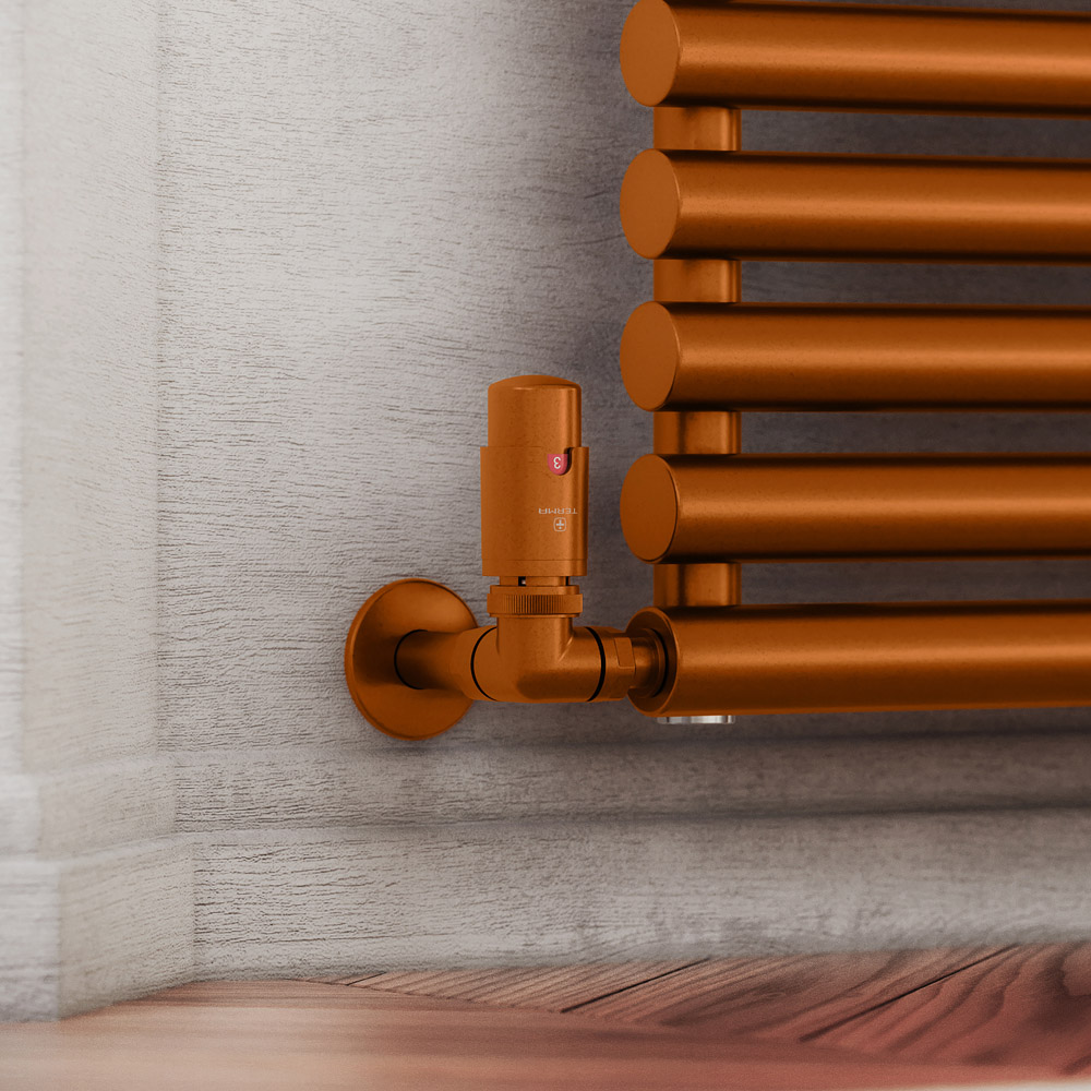 Terma Vario True Copper Right Sided Vision 3 Axis Thermostatic Radiator Valve Set Image 2