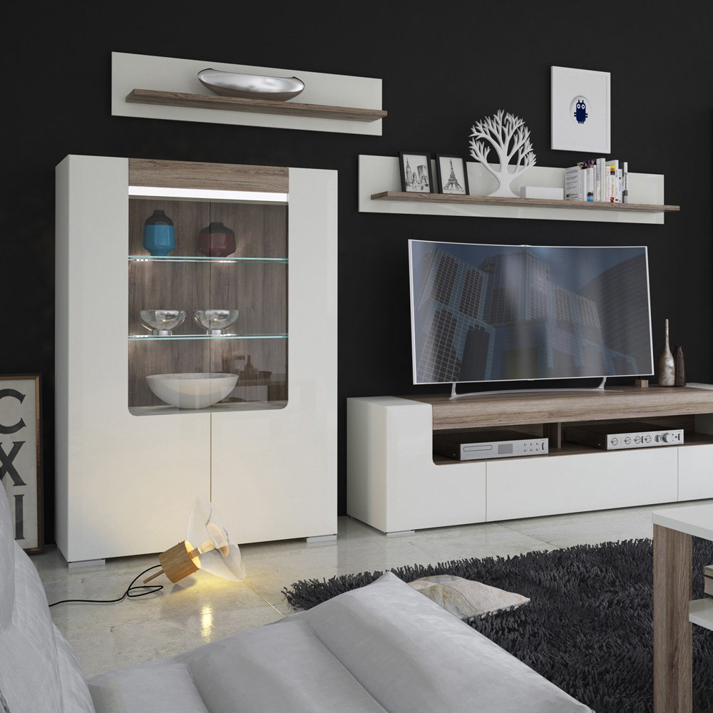 Florence Toronto 2 Door White and San Remo Oak Low Glazed Display Cabinet Image 6