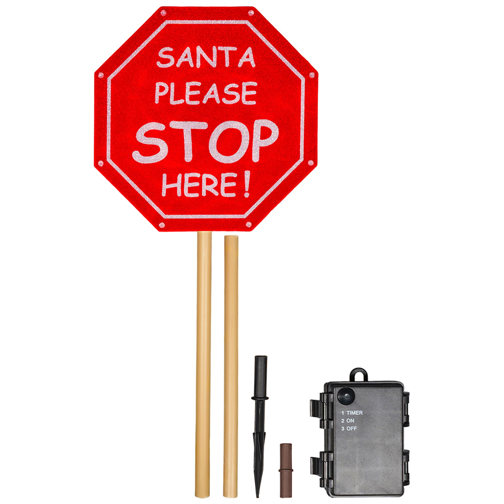 Xmas Haus Red LED Light Christmas Santa Stop Here Sign Image 3