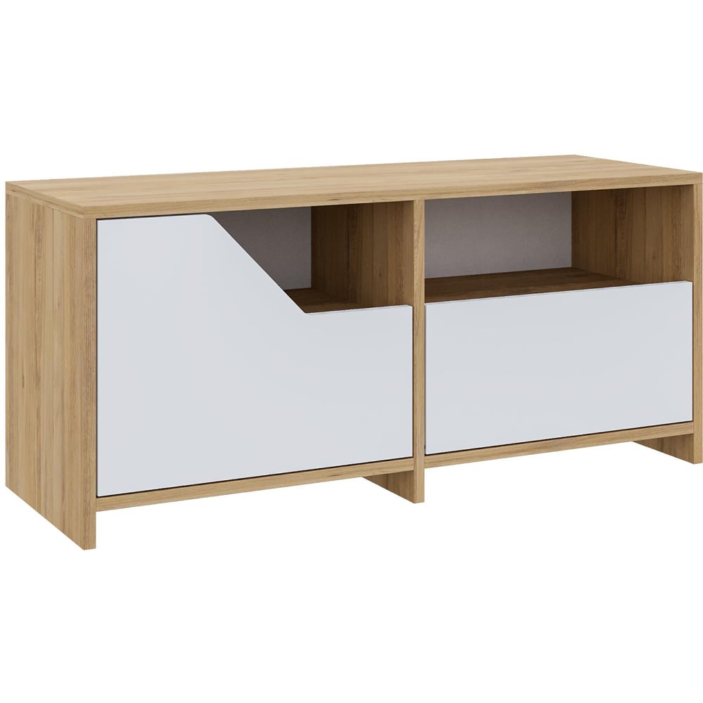 Decortie Nexus 2 Door Single Shelf Oak White Shoe Cabinet Image 2