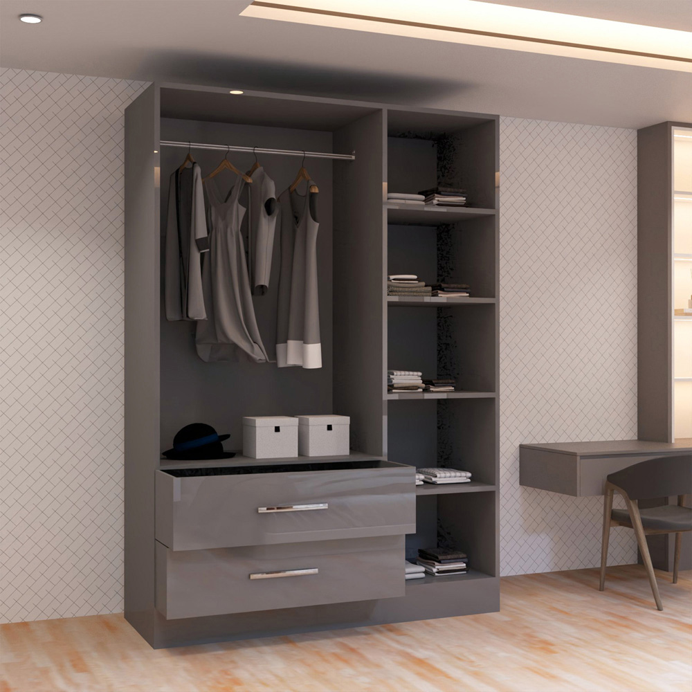 Sliding Wardrobes 4U 3 Door 2 Drawer Grey High Gloss Hinge Door Wardrobe 120cm Image 4