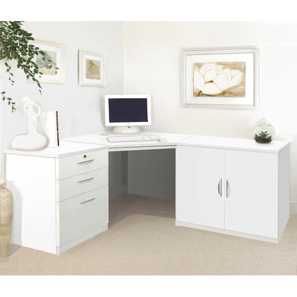 R White Cabinets 2 Door 3 Drawer White Set-13 Corner Desk Image 4