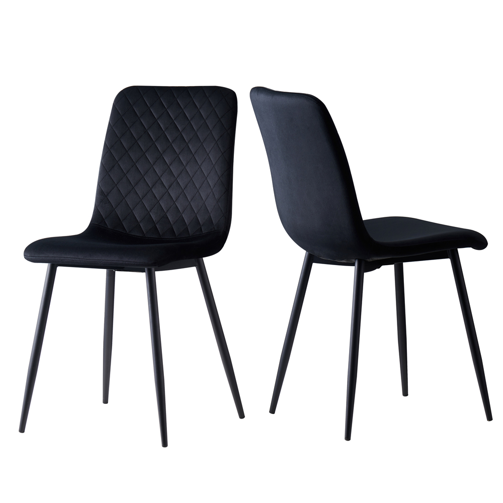 Lexi Set of 2 Black Velvet Fabric Dining Chairs Image 2