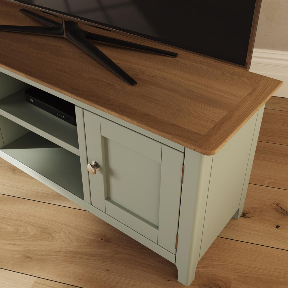 FWStyle Taberno 2 Door 2 Shelf Sage Green and Oak Wide TV Unit Image 6
