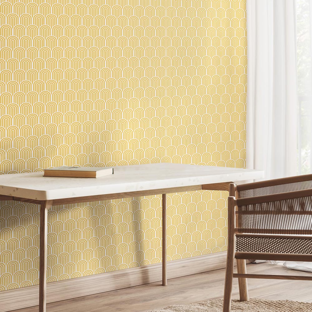 Hoopla Walls Retro Arch Yellow Non Woven Wallpaper Image 2