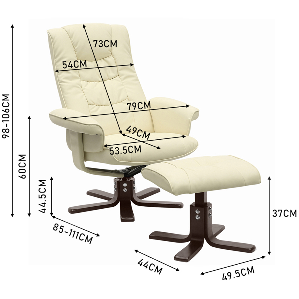 Living and Home Beige Upholstered Swivel Recliner Chair with Ottoman Image 9