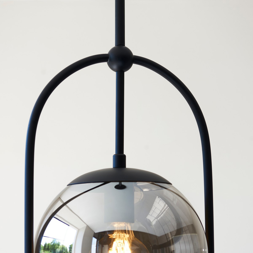 Merano Trieste Smoked Mirror Glass Matt Black Single Globe Pendant Ceiling Light Image 4