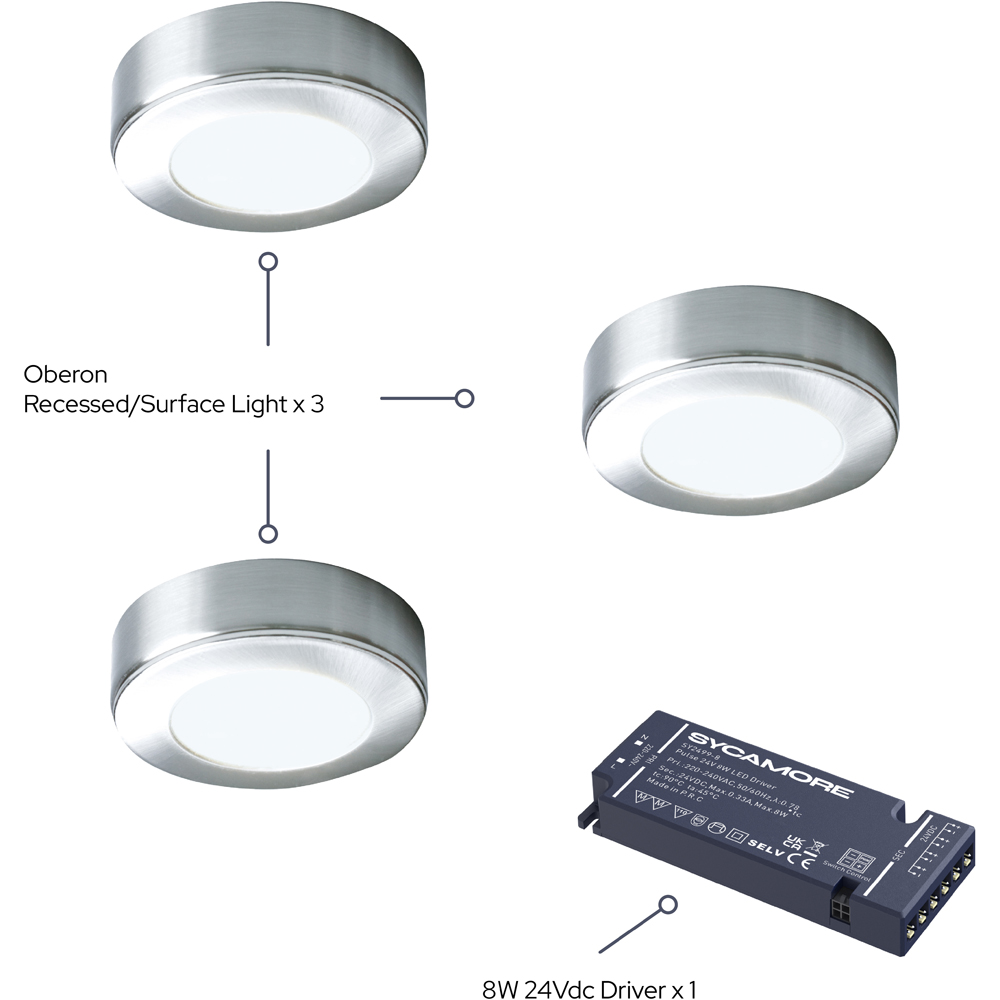 Sorrelis Oberon Aluminium Round Cool White 3 Cabinet Light Kit Image 3