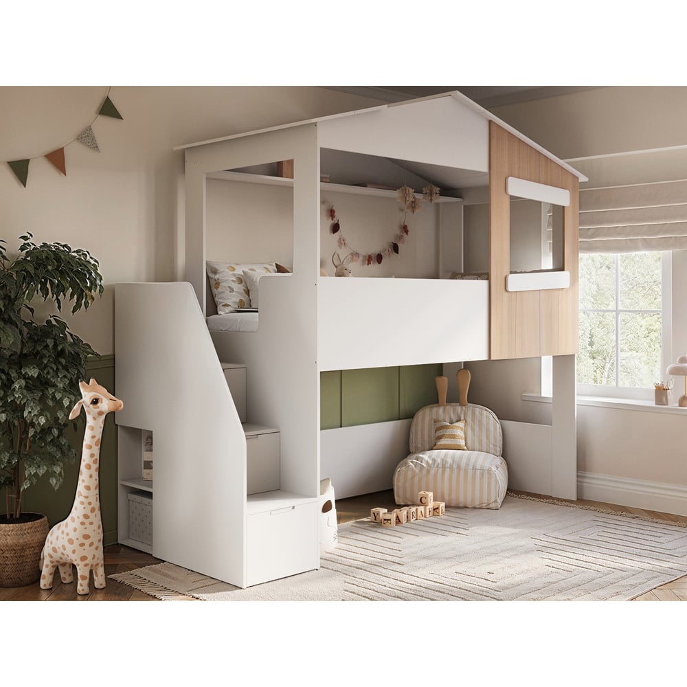Flair Dreamland White and Oak Play House Staircase Mid Sleeper Image 6
