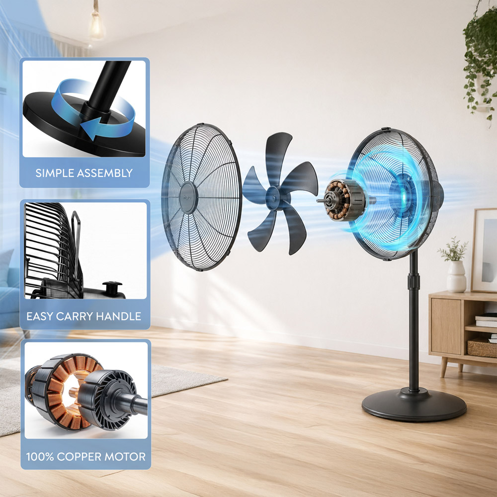 Air Pro Black Height Adjustable Oscillating Standing Pedestal Fan 16 inch Image 4