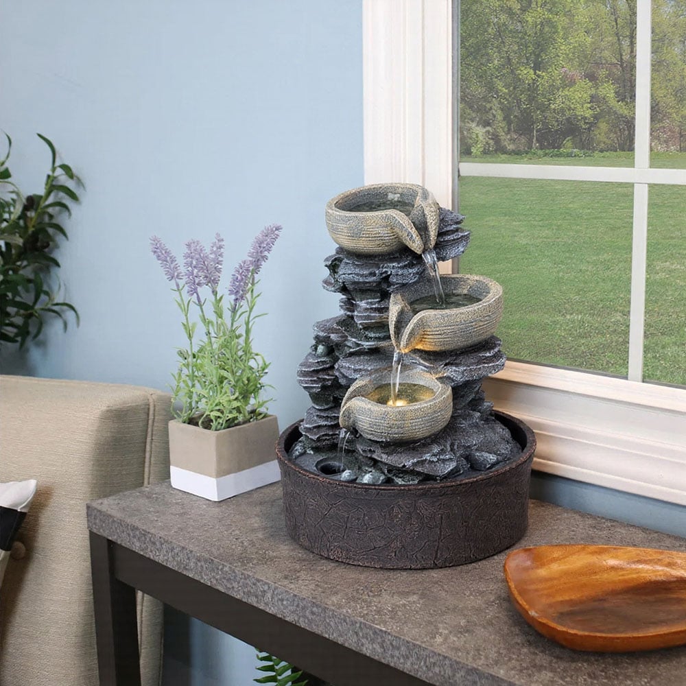 Living and Home Multi Tier LED Light Water Fountain Image 7