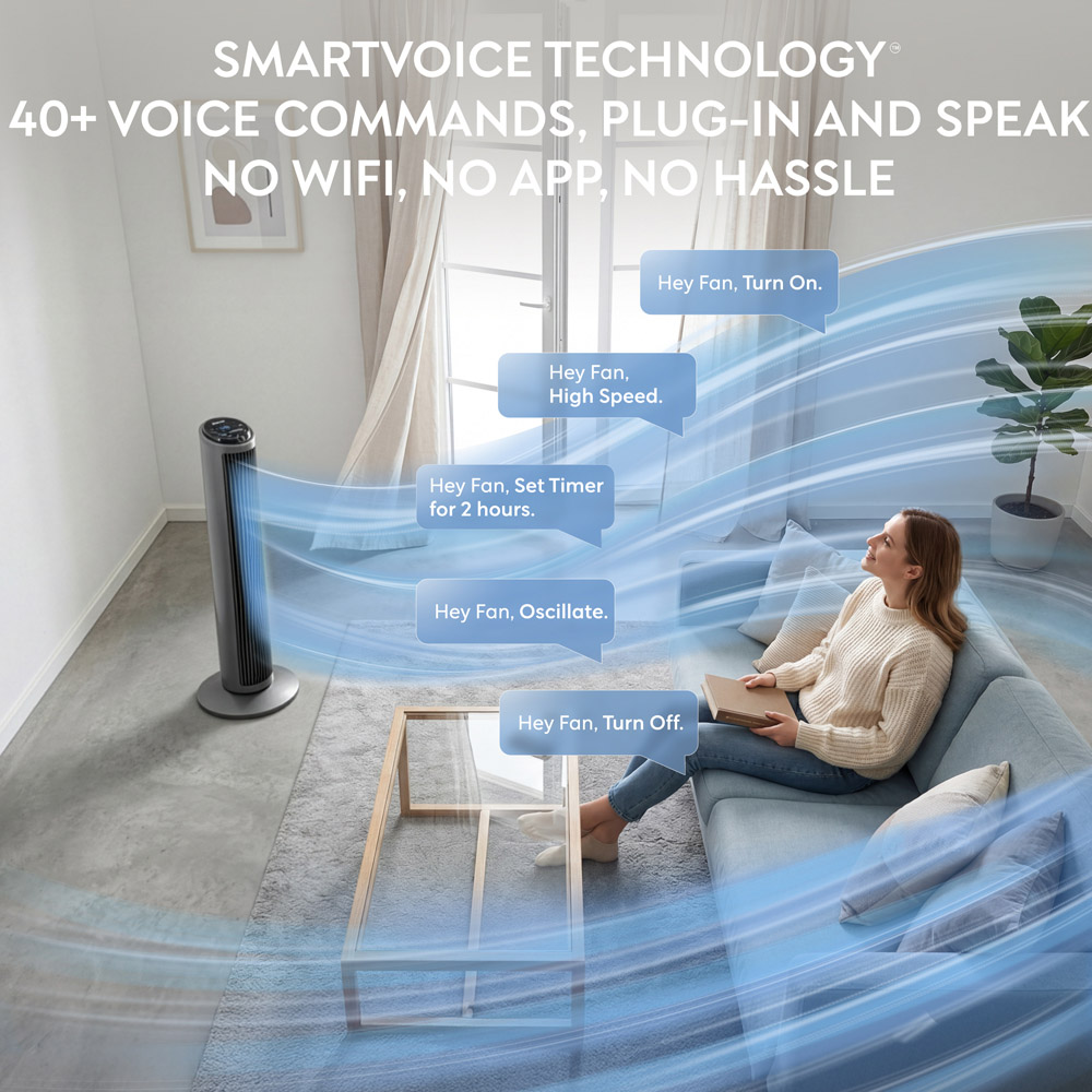 Air Pro Grey SmartVoice Control Oscillating Bladeless Tower Fan with Remote 30 inch Image 3