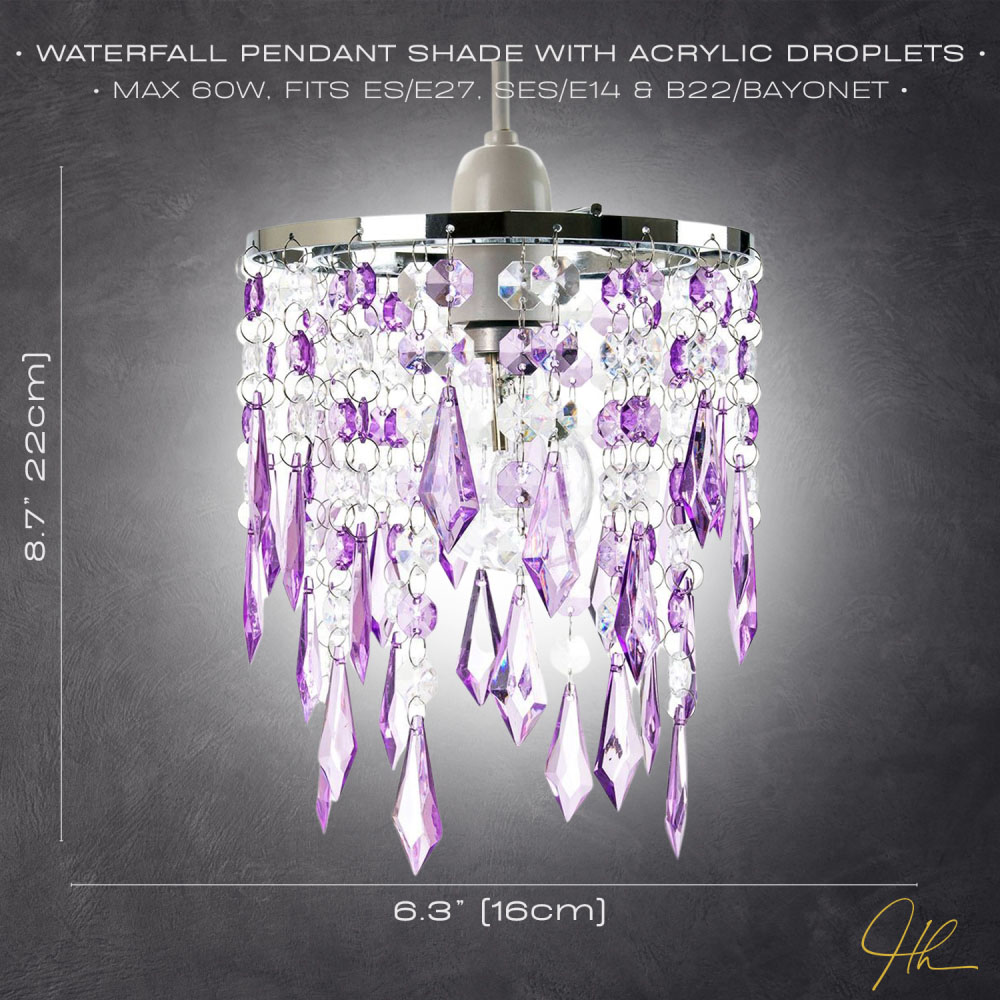 Happy Homewares Modern Waterfall Design Clear and Purple Acrylic Drops and Beads Pendant Shade Image 5