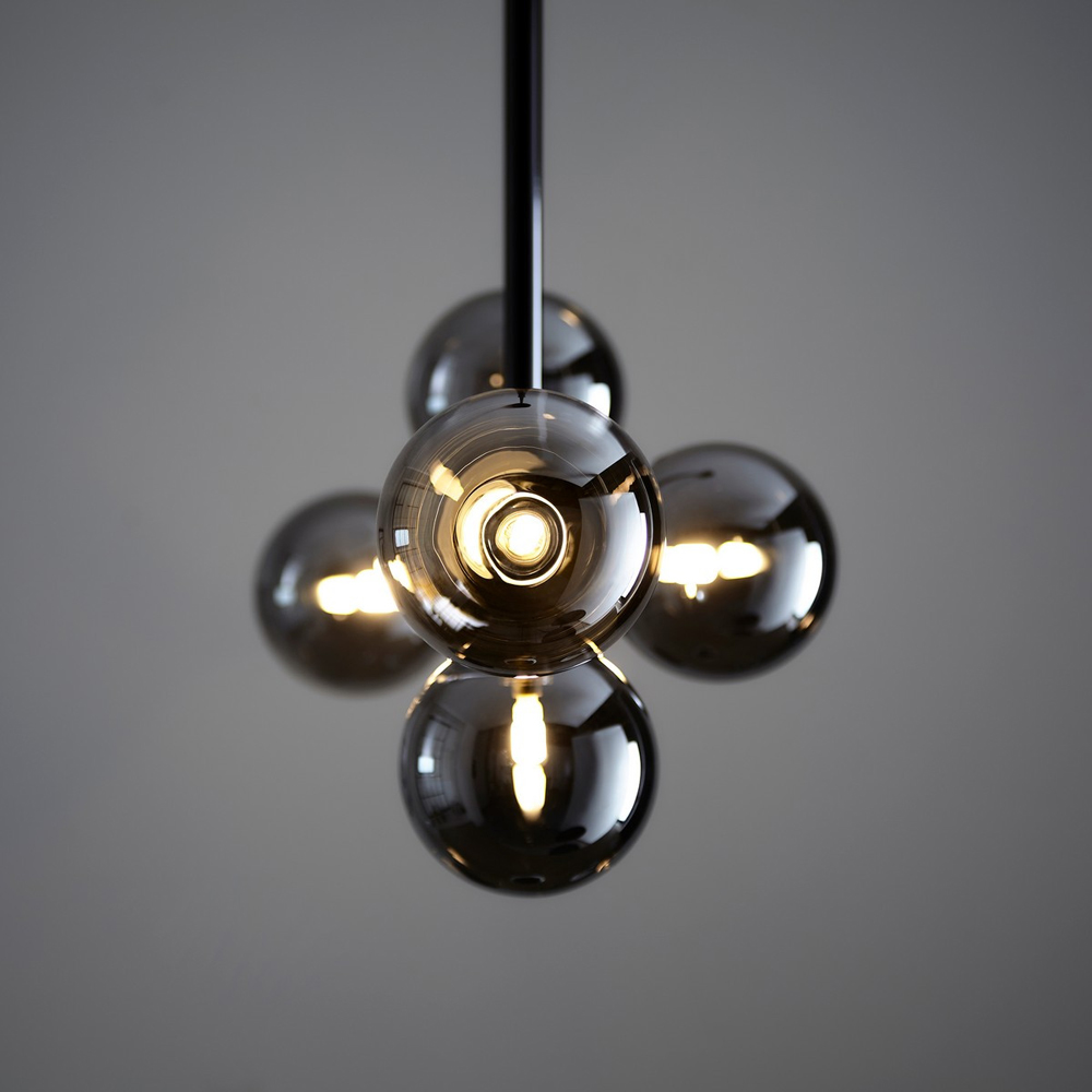 Merano Grosseto Smoked Mirror Glass Black Chrome Bar Ceiling Light Image 7