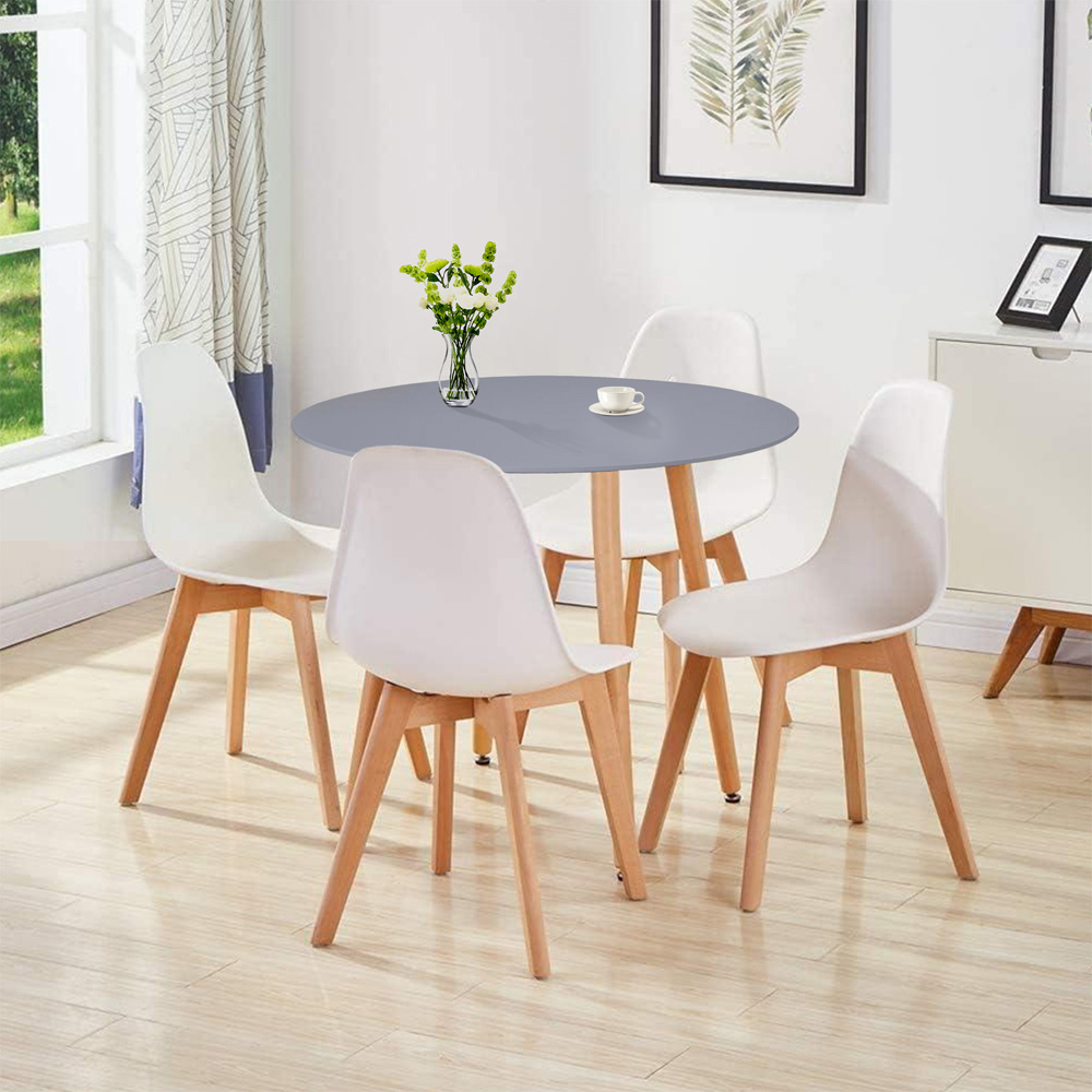 Kosy Koala Tulip 4 Seater Round Plastic Dining Set Oak effect Grey and White Image 2
