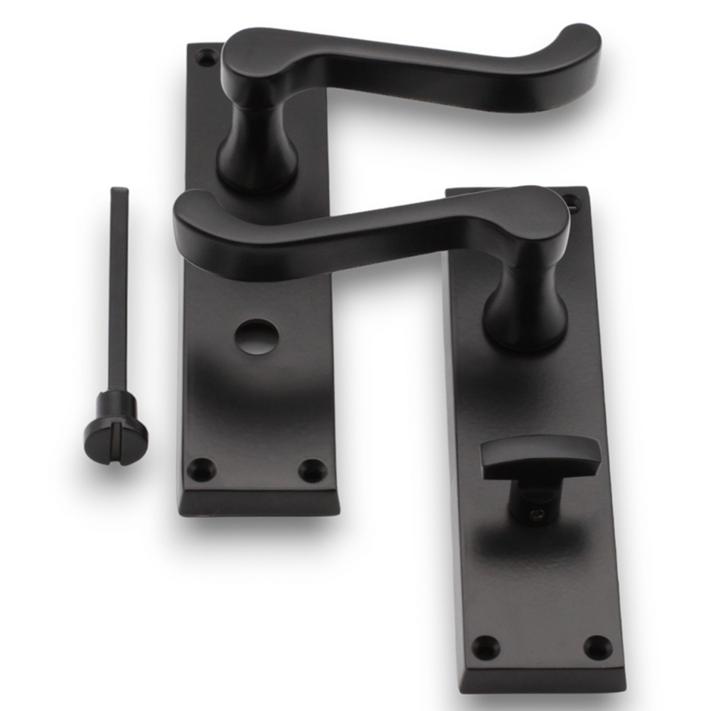 Spira Brass Victorian Matt Black Scroll Bathroom Lever Door Handle 2 Pack Image 3