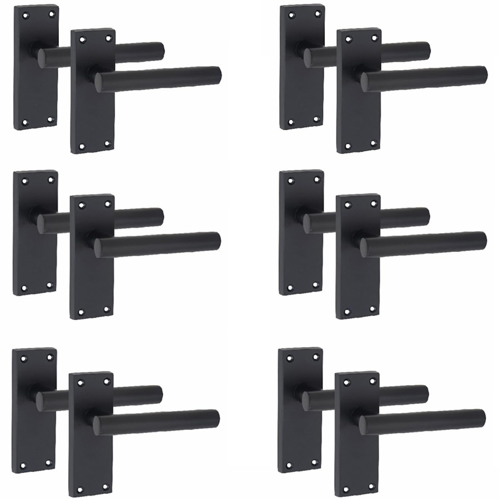 Golden Grace Matt Black Victorian Straight T-Bar Latch Door Handle Set 6 Pack 120 x 40mm Image 1