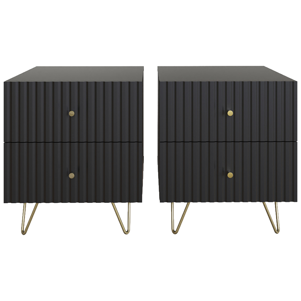 GFW Thalia 2 Drawer Black Bedside Table Set of 2 Image 2