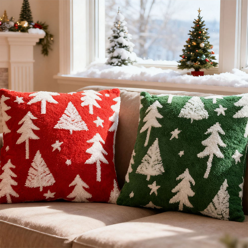 Living and Home 3D Christmas Tree Pattern Plush Throw Pillow 45 x 45cm 2 Pack Image 2