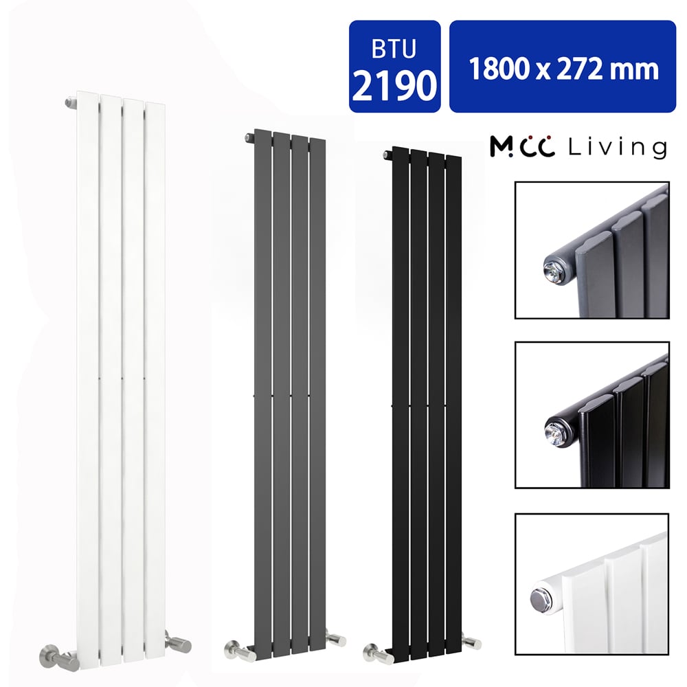 Black 2190 BTU Single Flat Panel Vertical Column Radiator 1800 x 272mm Image 4