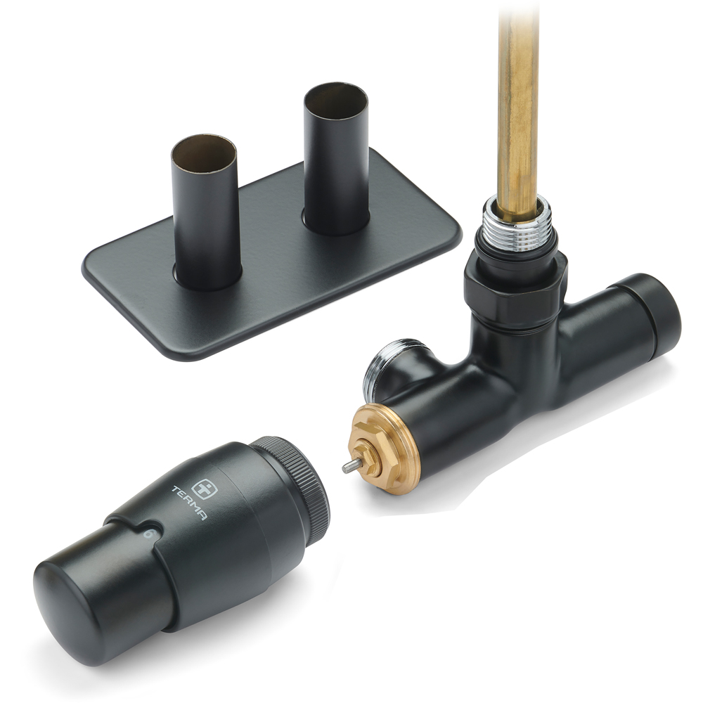 Terma Unico Soft Black Left Sided Angled Thermostatic Radiator Valve Set with Immersion Tube 50mm Image 2