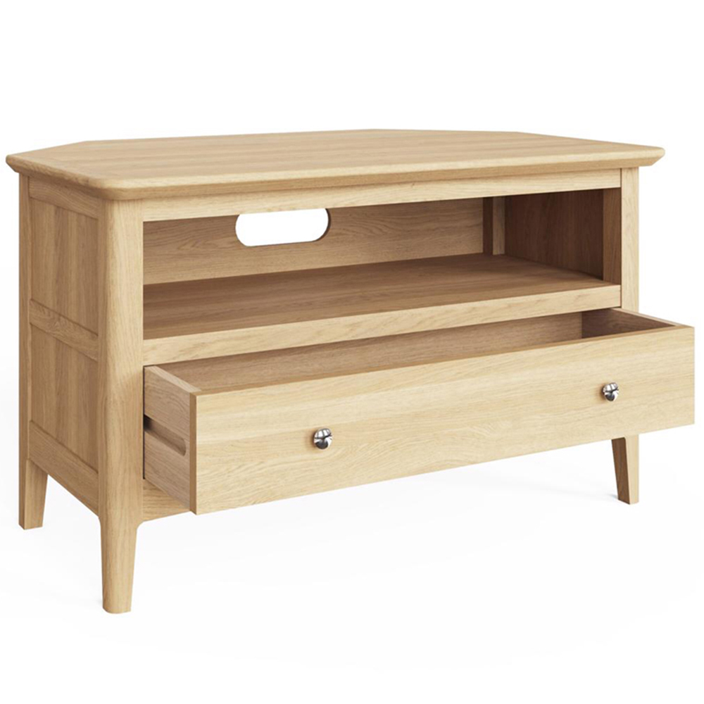 FWStyle Single Drawer Single Shelf Natural Oak Corner TV Unit Image 3