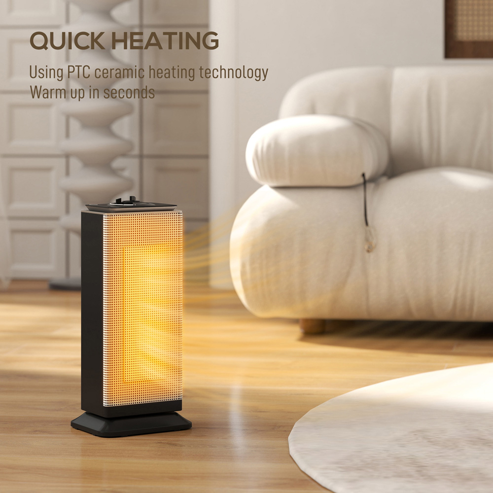 HOMCOM Black Ceramic Electric Heater with Fan 2000W Image 8