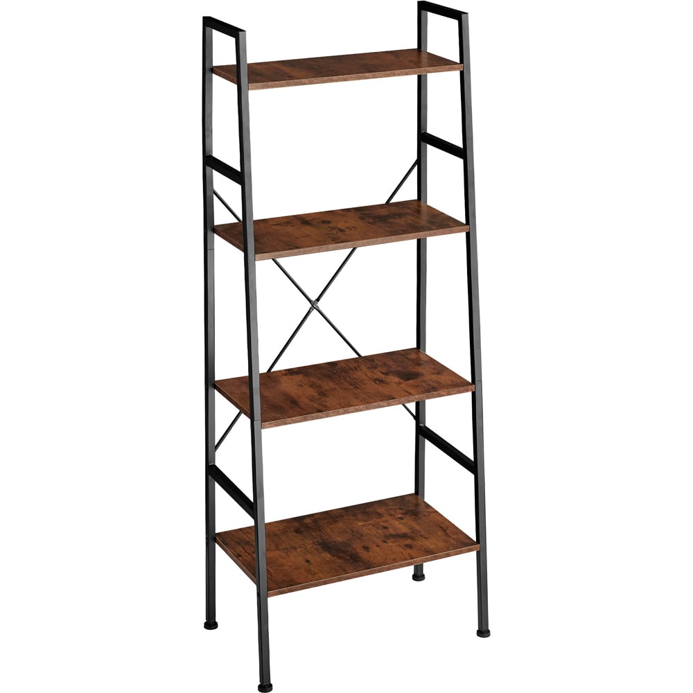 tectake Liverpool 4 Tier Dark Wood Rustic Ladder Shelf Image 2