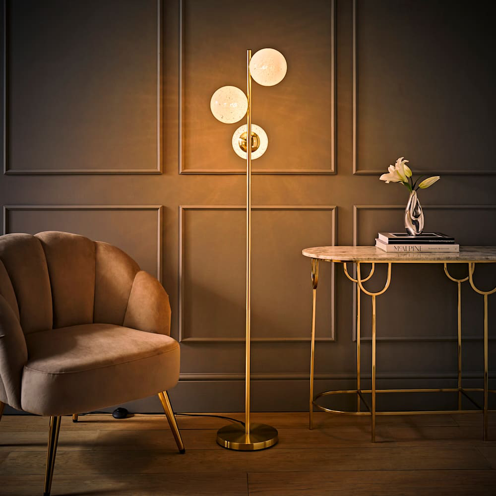 ValueLights Jas White Confetti Glass Globe Shade Gold 3 Way LED Ceiling Light with Bulb Image 2