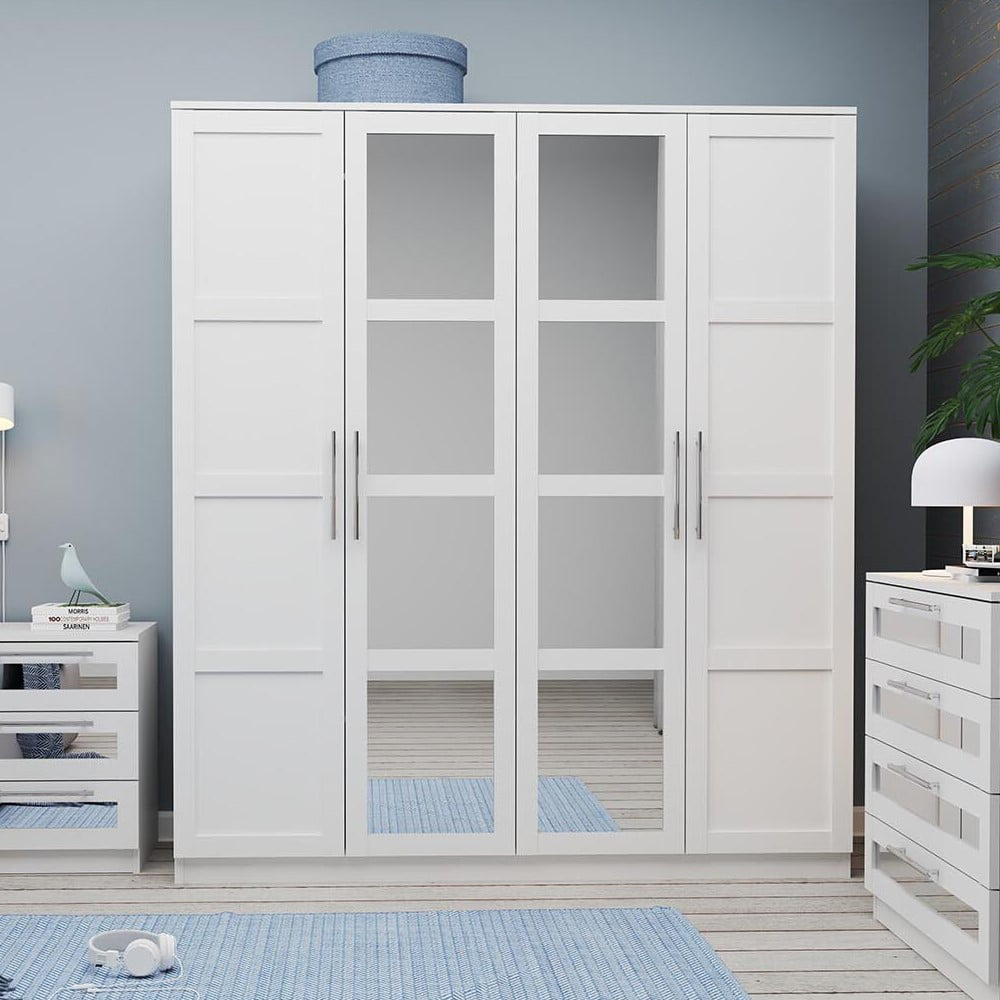 Finley 4 Door White Mirrored Wardrobe Image 6