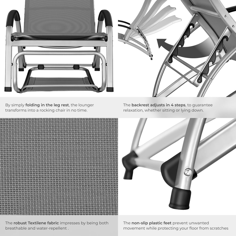 tectake Avignon Grey 2 in 1 Sun Lounger with Adjustable Backrest Image 4